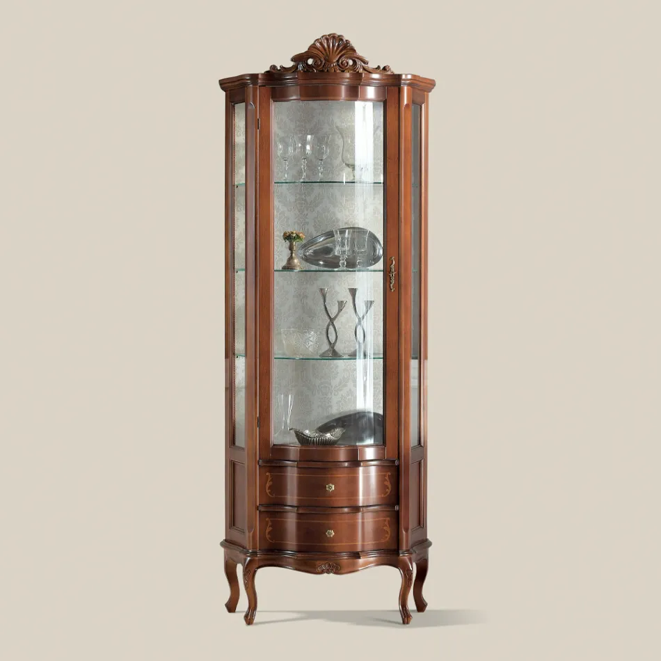 Vitrína do obývacího pokoje 1 dvířka a 2 dřevěné zásuvky Made in Italy - Leonor Viadurini