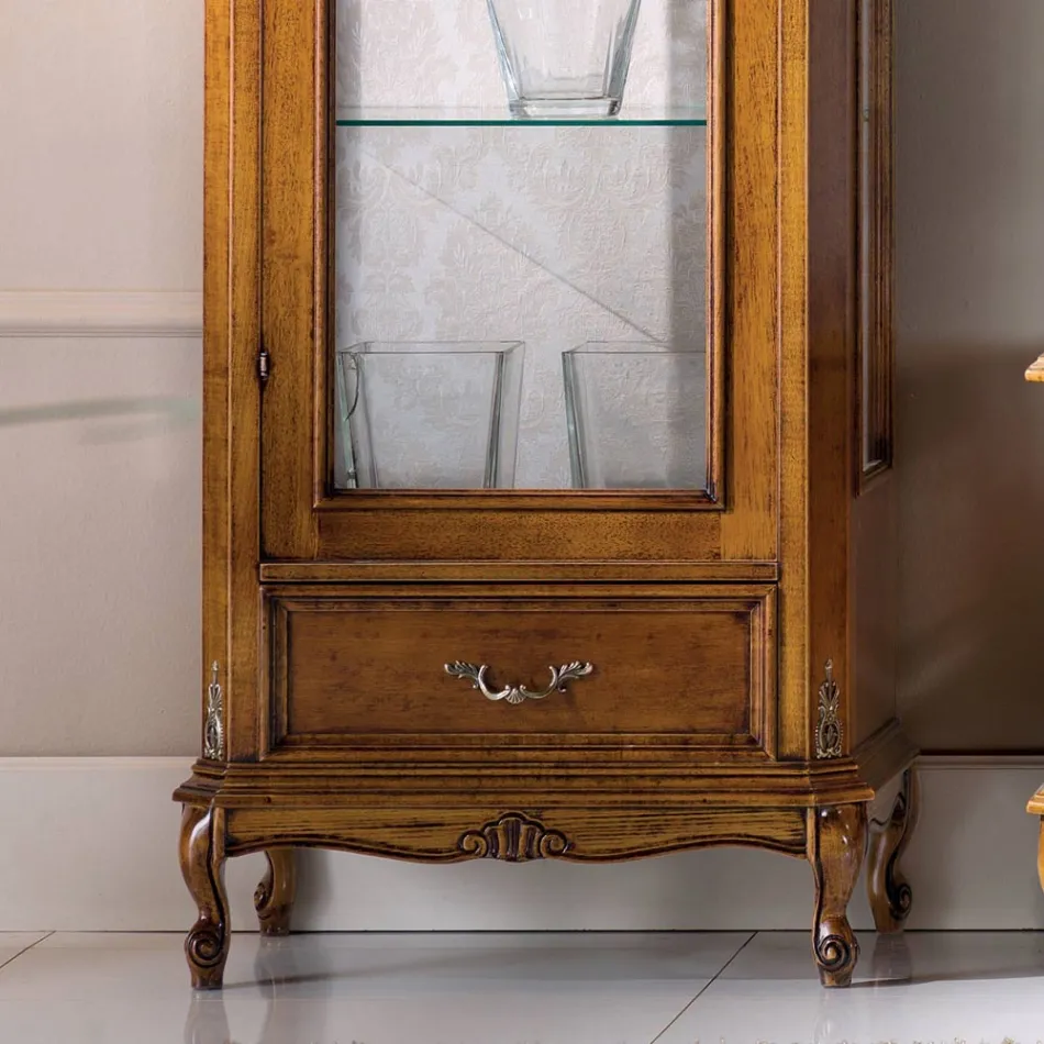 Klasická vitrína do obývacího pokoje z ořechového dřeva 1 dveře Made in Italy - Ronald Viadurini