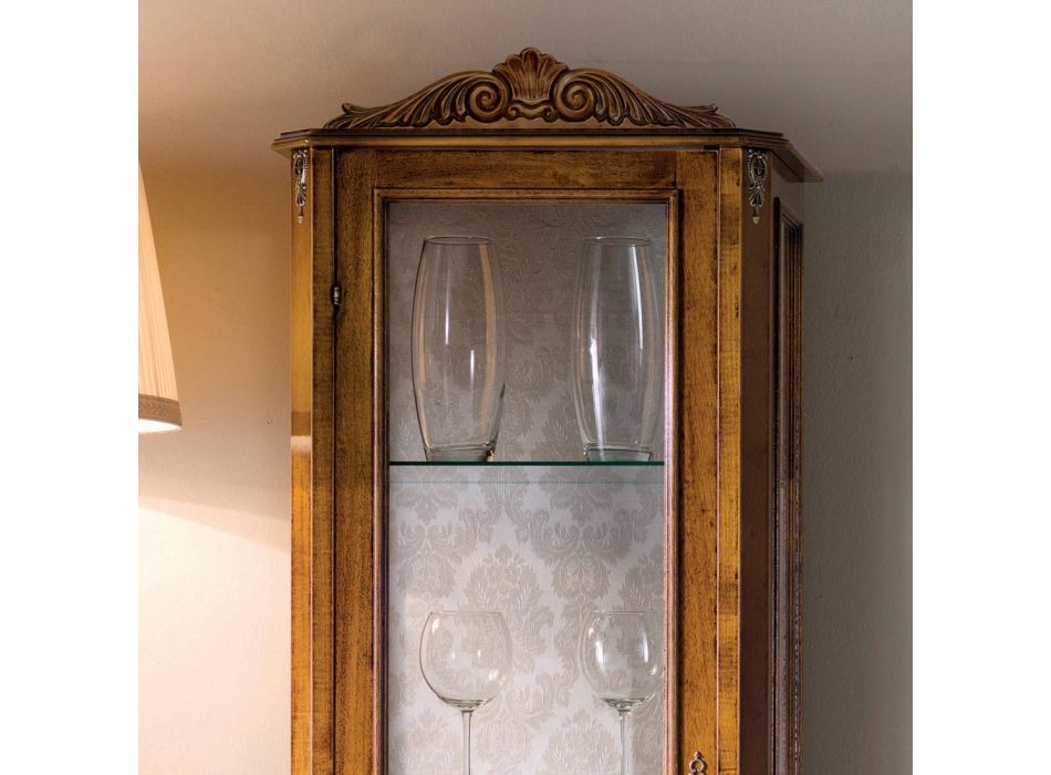 Klasická vitrína do obývacího pokoje z ořechového dřeva 1 dveře Made in Italy - Ronald Viadurini