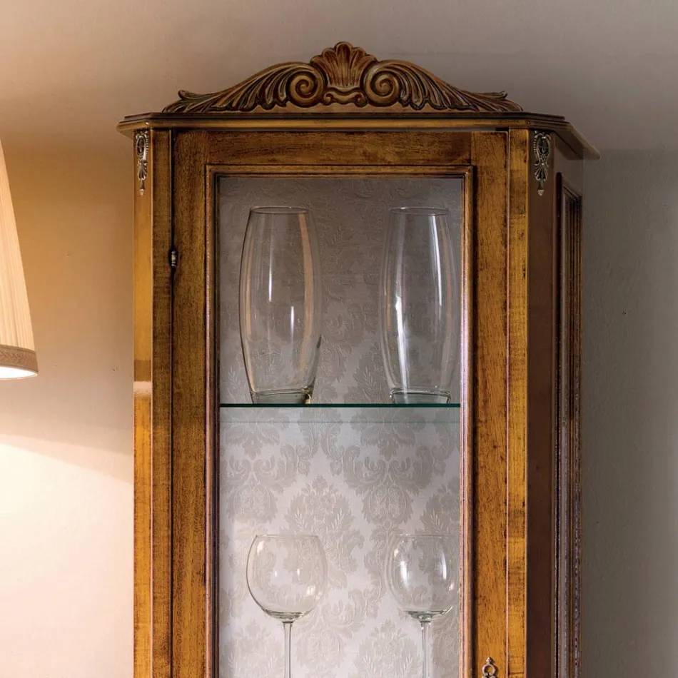 Klasická vitrína do obývacího pokoje z ořechového dřeva 1 dveře Made in Italy - Ronald Viadurini