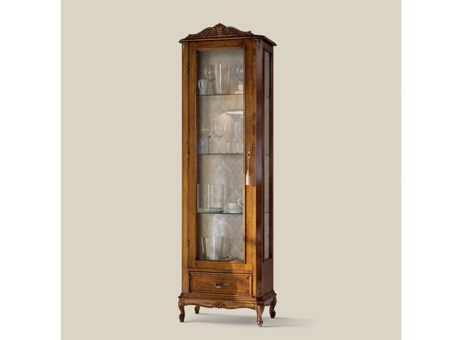 Klasická vitrína do obývacího pokoje z ořechového dřeva 1 dveře Made in Italy - Ronald Viadurini