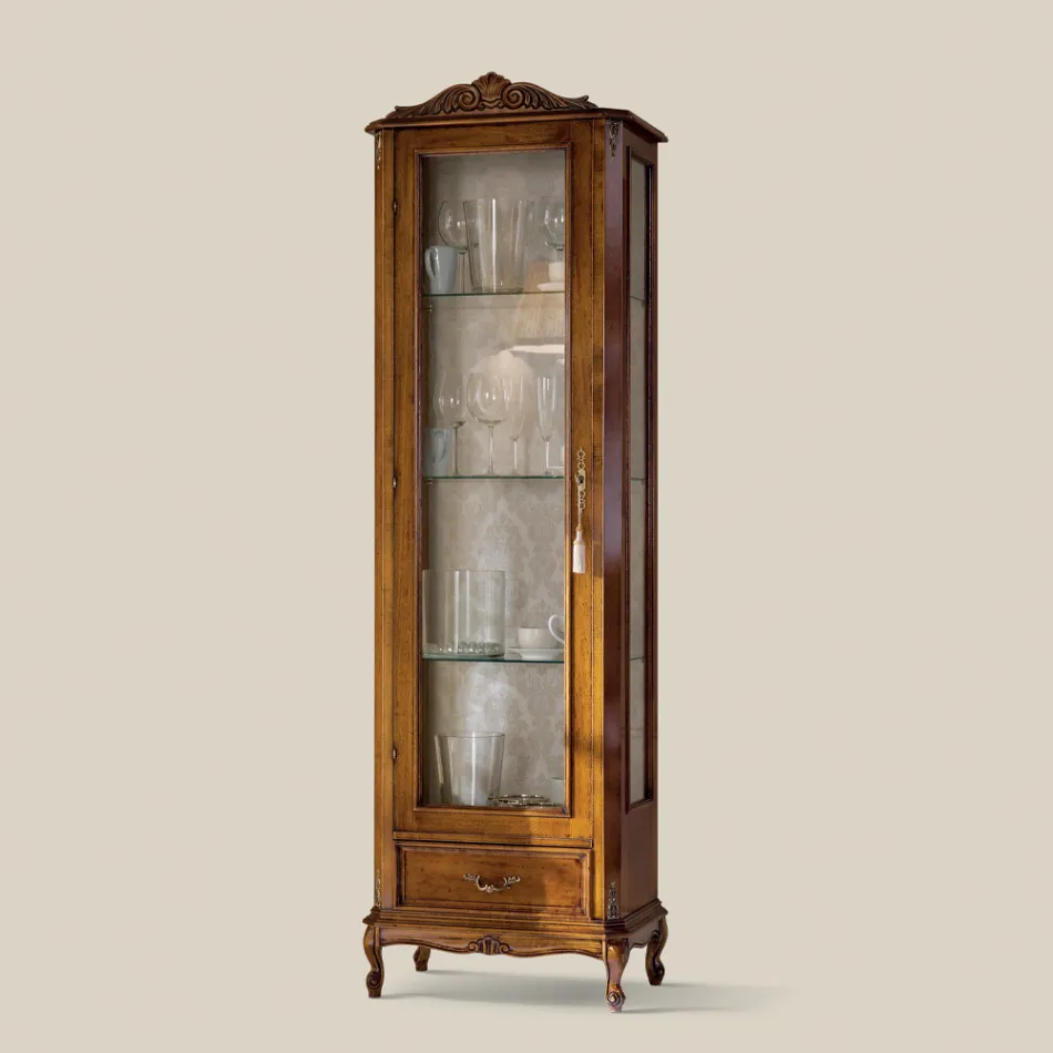 Klasická vitrína do obývacího pokoje z ořechového dřeva 1 dveře Made in Italy - Ronald Viadurini