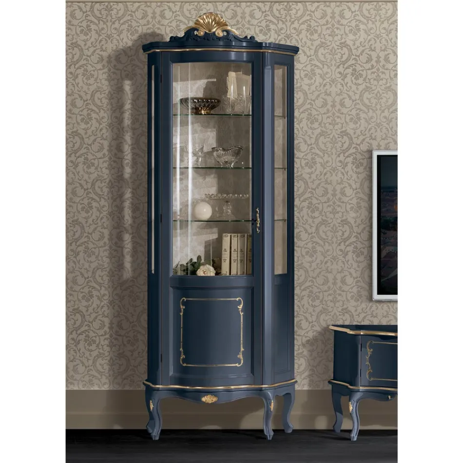 Dřevěná vitrína do obývacího pokoje s 1 luxusními dveřmi Made in Italy - Leonor Viadurini