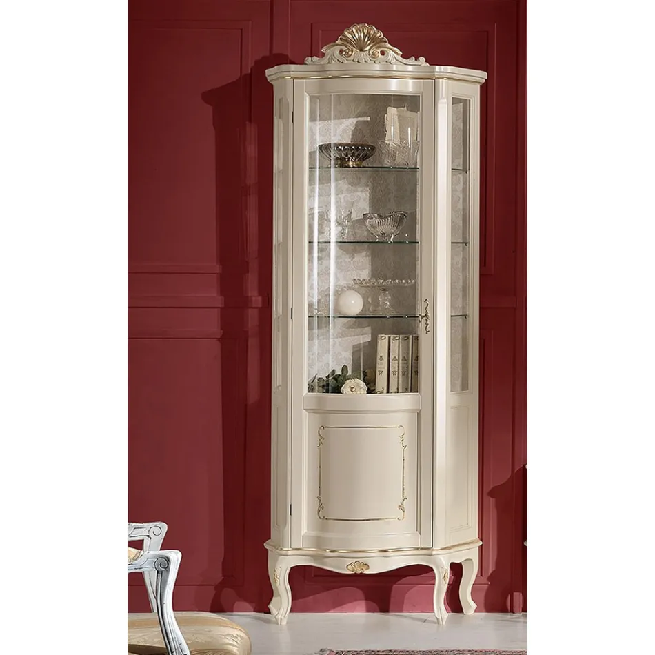 Dřevěná vitrína do obývacího pokoje s 1 luxusními dveřmi Made in Italy - Leonor Viadurini