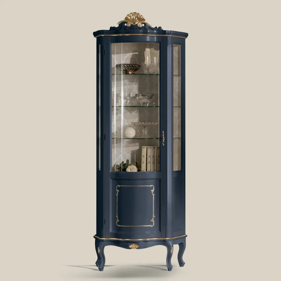 Dřevěná vitrína do obývacího pokoje s 1 luxusními dveřmi Made in Italy - Leonor Viadurini