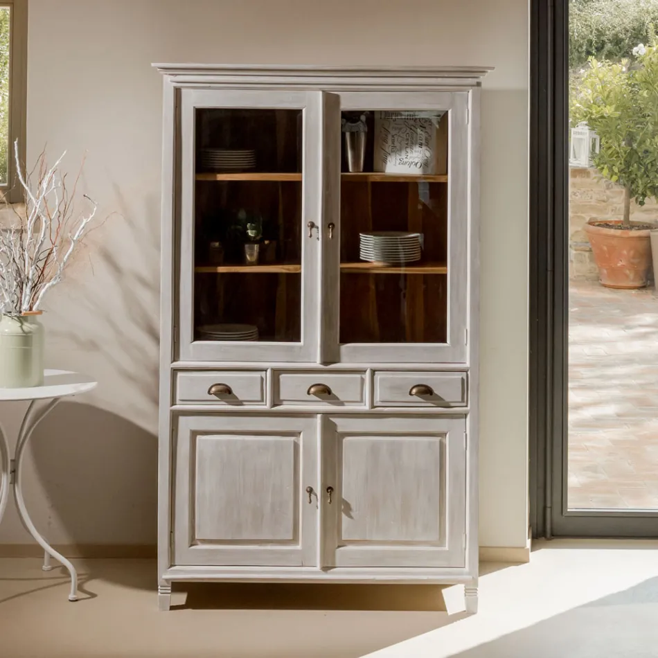 Masivní teaková vitrína se 4 dvířky a 3 zásuvkami - Aikido Viadurini