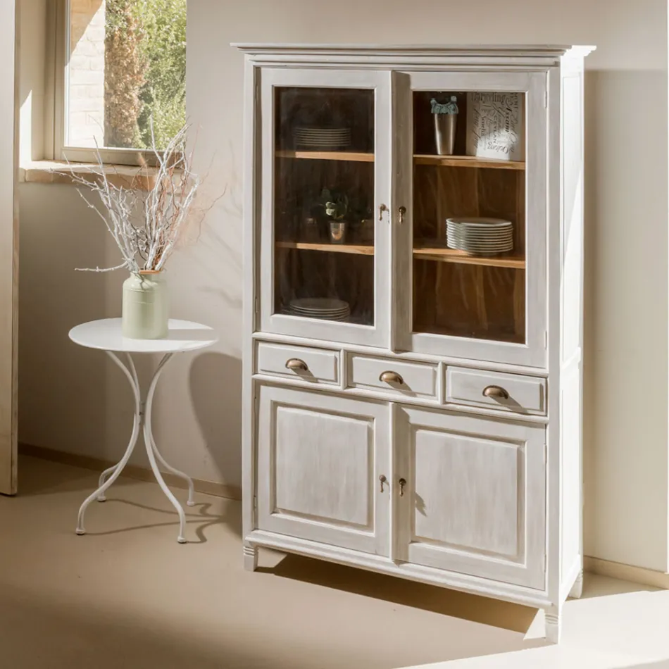 Masivní teaková vitrína se 4 dvířky a 3 zásuvkami - Aikido Viadurini