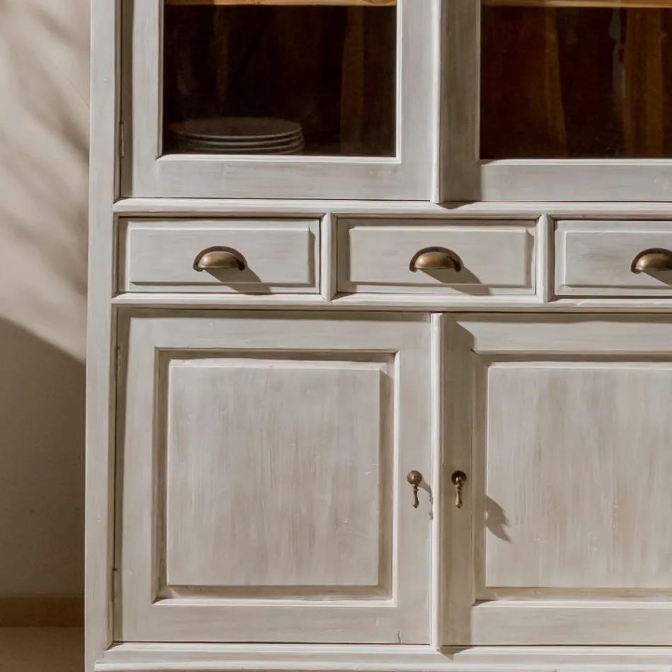 Masivní teaková vitrína se 4 dvířky a 3 zásuvkami - Aikido Viadurini