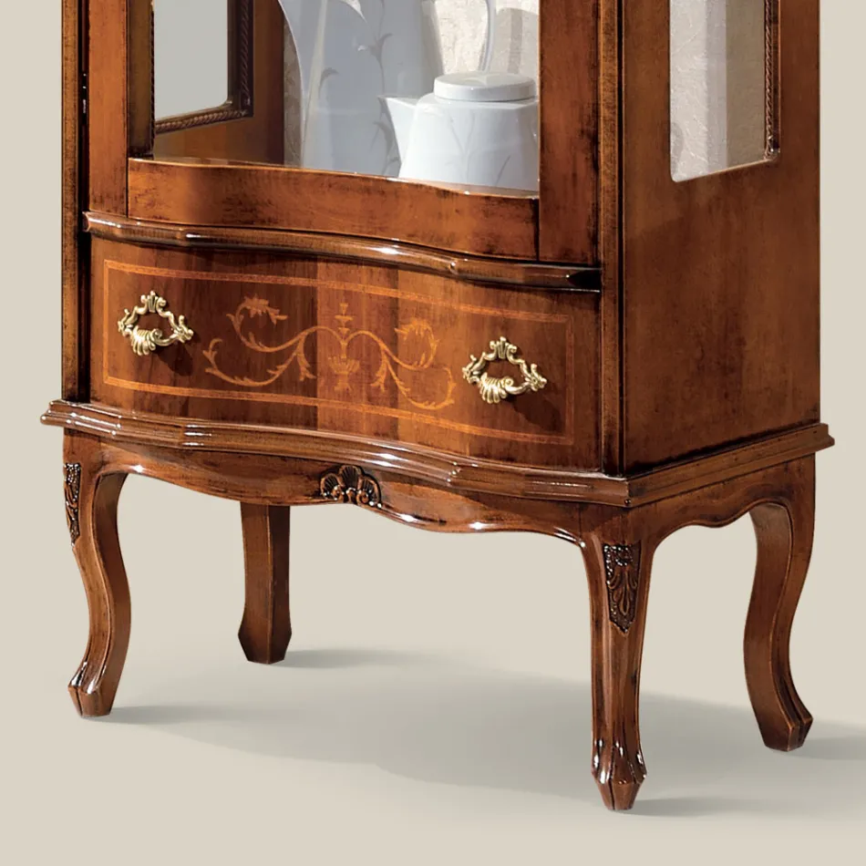 Klasická vitrína do obývacího pokoje Ořechové dřevo s dvířky Made in Italy - Versaille Viadurini