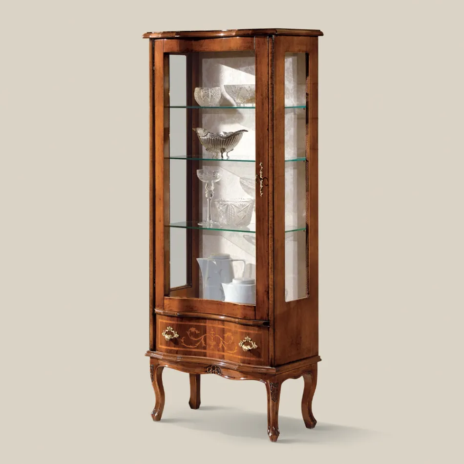 Klasická vitrína do obývacího pokoje Ořechové dřevo s dvířky Made in Italy - Versaille Viadurini