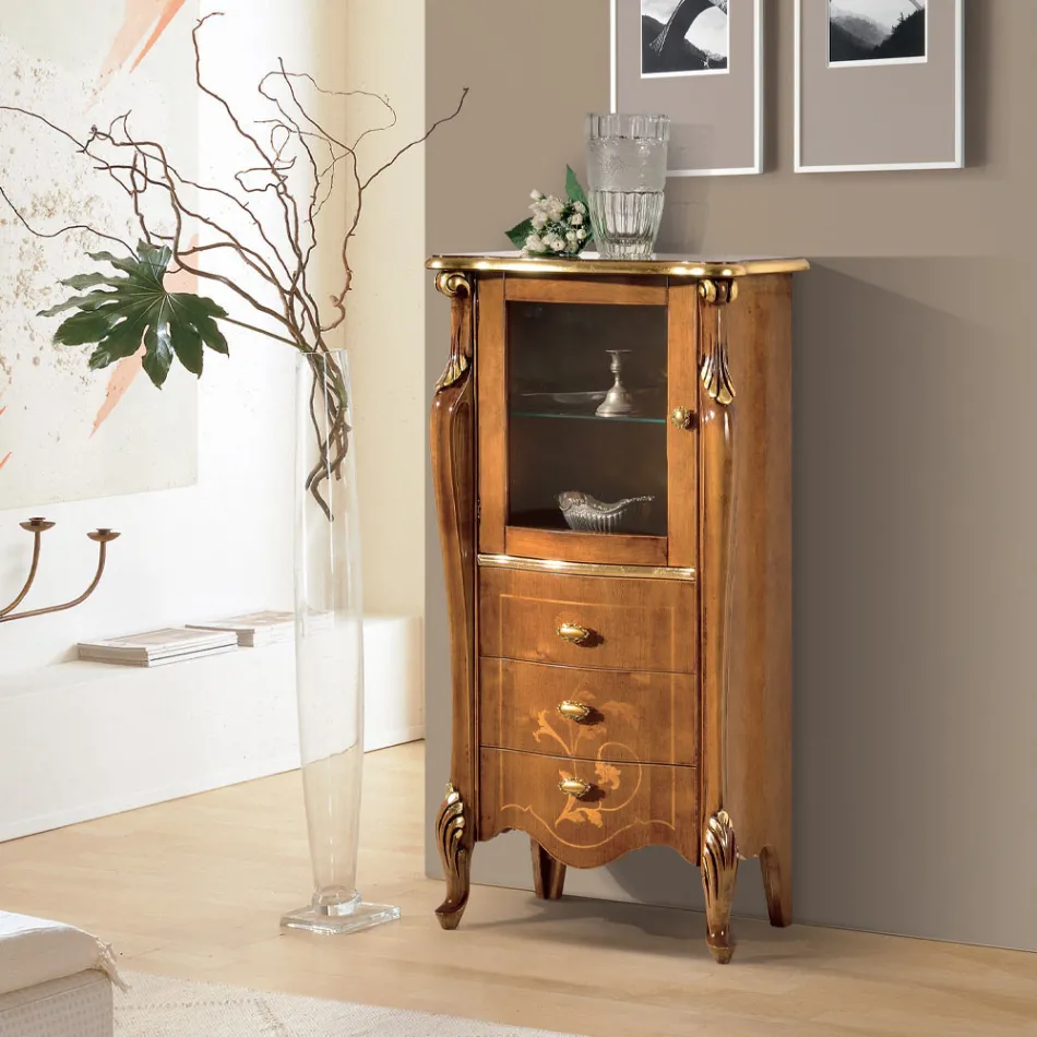 Vitrína do obývacího pokoje s 1 skleněnými dvířky a 3 zásuvkami Made in Italy - London Viadurini