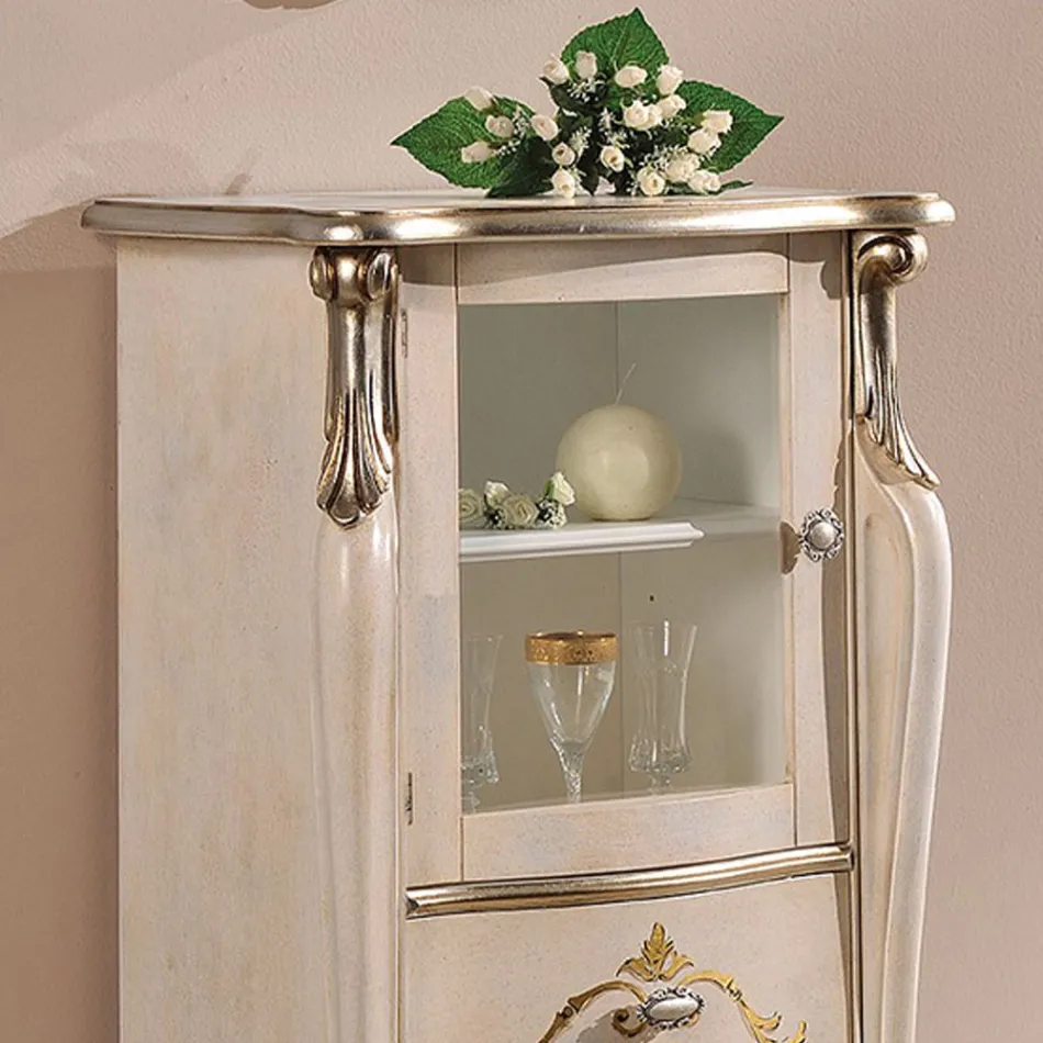 Vitrína do obývacího pokoje s 1 skleněnými dvířky a 3 zásuvkami Made in Italy - London Viadurini