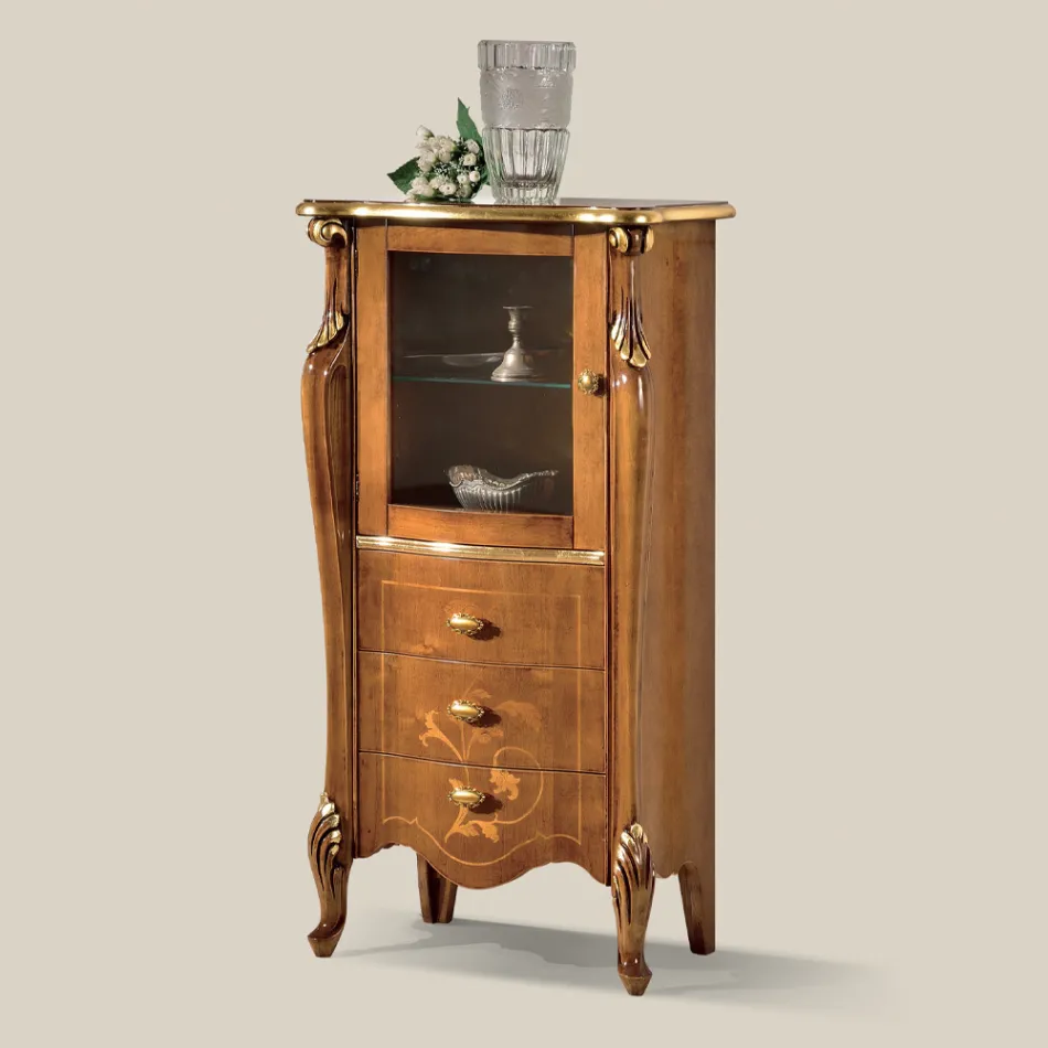 Vitrína do obývacího pokoje s 1 skleněnými dvířky a 3 zásuvkami Made in Italy - London Viadurini