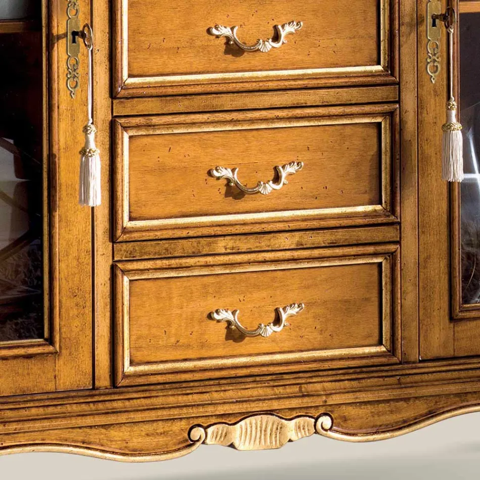 Dřevěná vitrína do obývacího pokoje se 2 dveřmi a 5 zásuvkami Made in Italy - Richard Viadurini