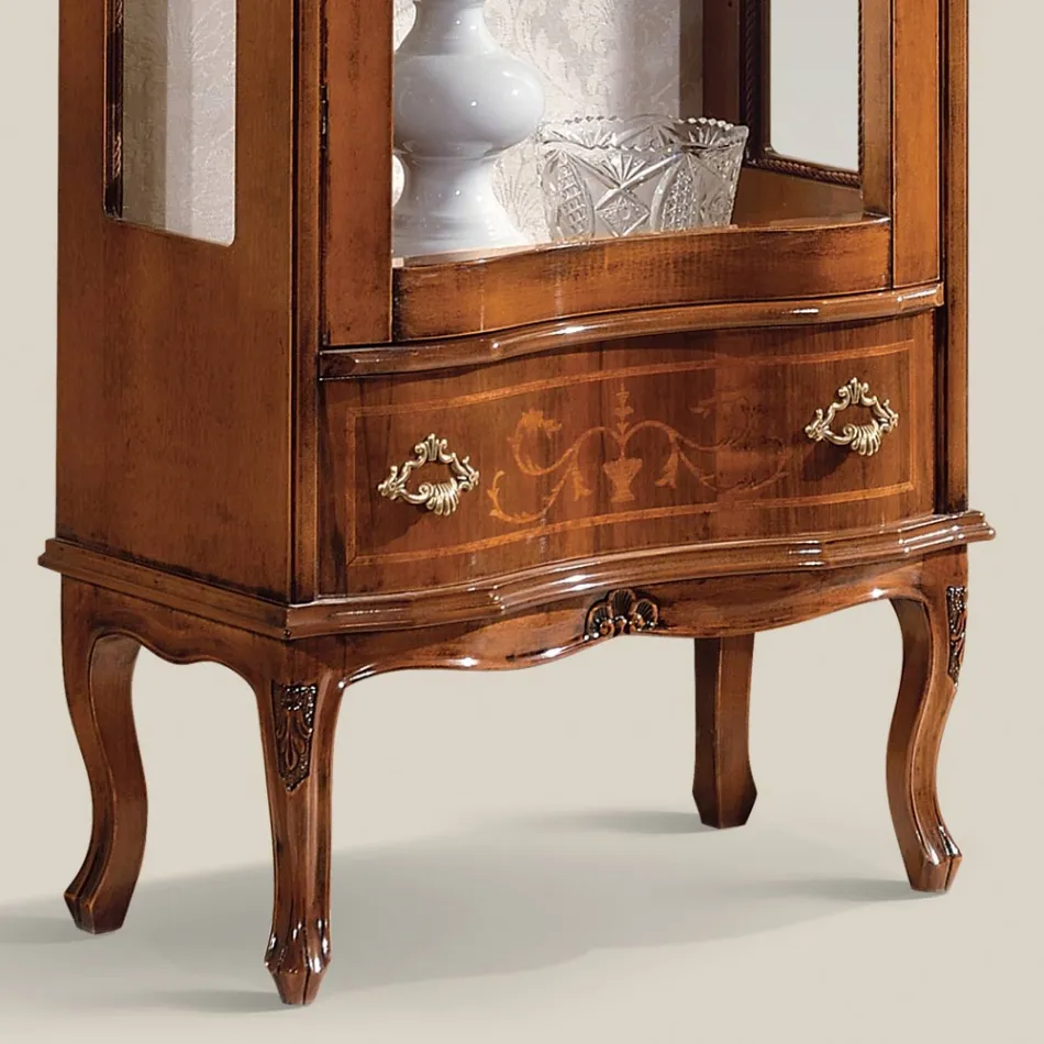 Vitrína do obývacího pokoje z ořechového nebo bílého dřeva s 1 dveřmi Made in Italy - Versaille Viadurini