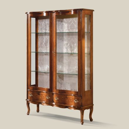 Dřevěná vitrína v klasickém stylu s dvířky a zásuvkami Made in Italy - Versaille Viadurini