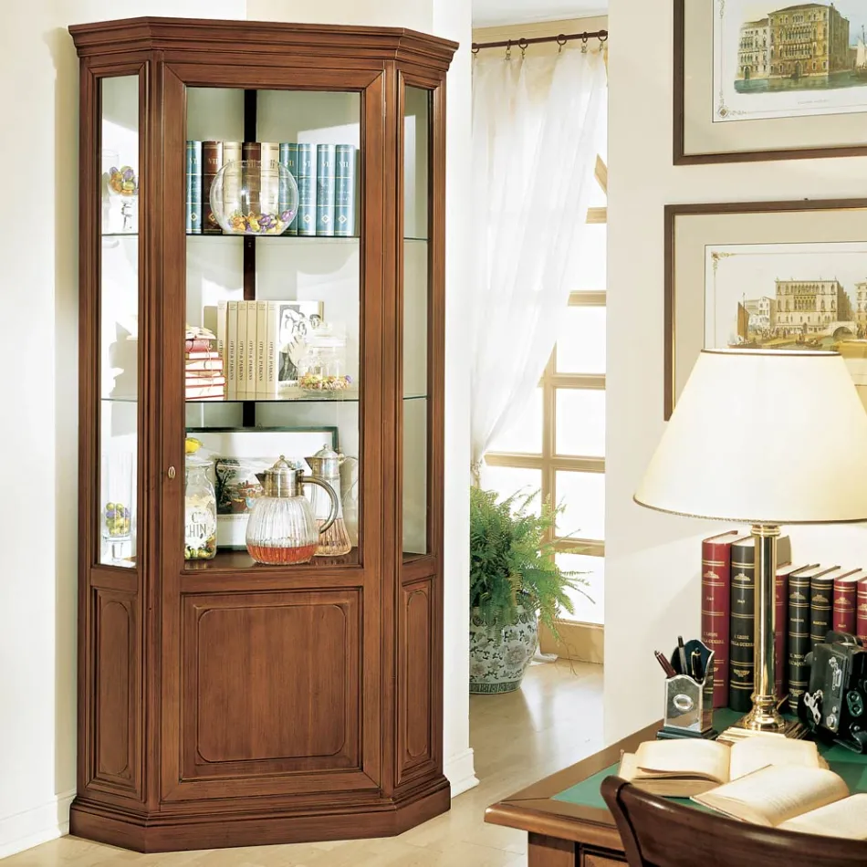 Rohová vitrína s 1 dvířky a 2 skleněnými policemi Made in Italy - Denka Viadurini