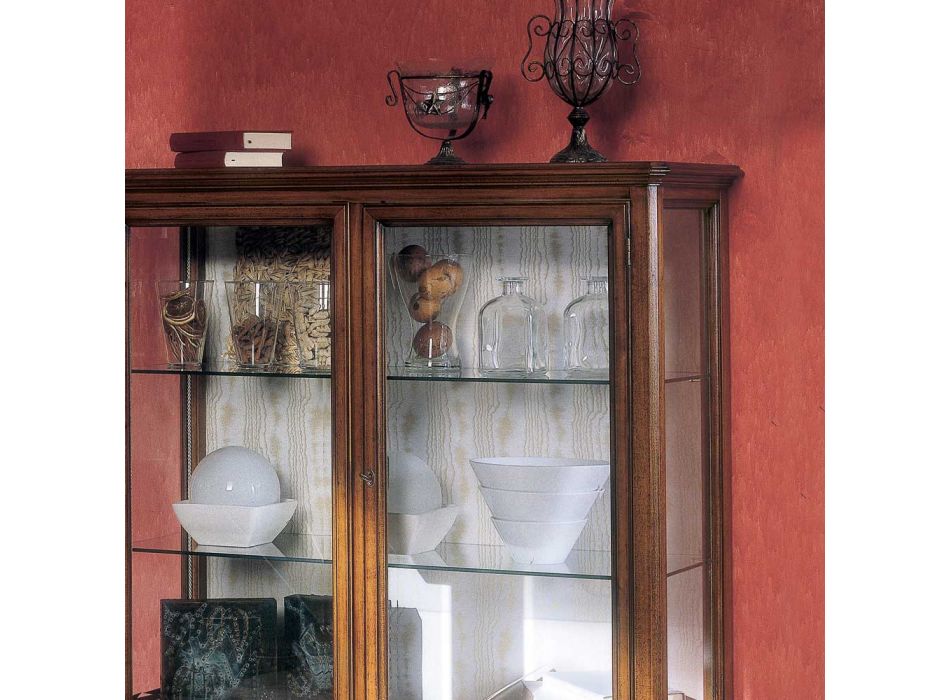 Dřevěná vitrína Bassano Francia se 2 zásuvkami a 2 dvířky Made in Italy - Dilga Viadurini