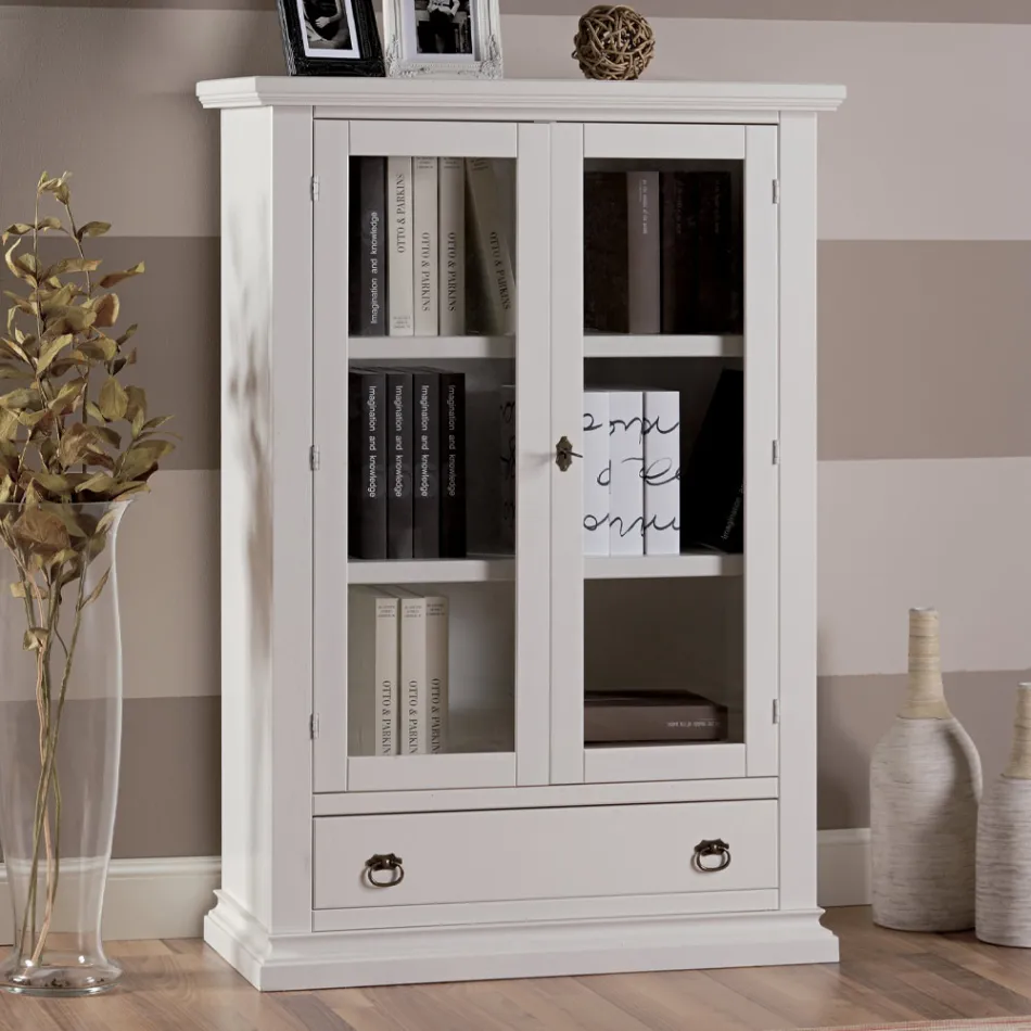 Dřevěná vitrína s 1 zásuvkou, 2 dvířky a 2 policemi Made in Italy - Nanna Viadurini