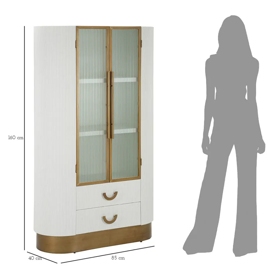 Dřevěná vitrína s horními a zaoblenými vložkami se 2 dvířky a 2 zásuvkami - Rachel Viadurini