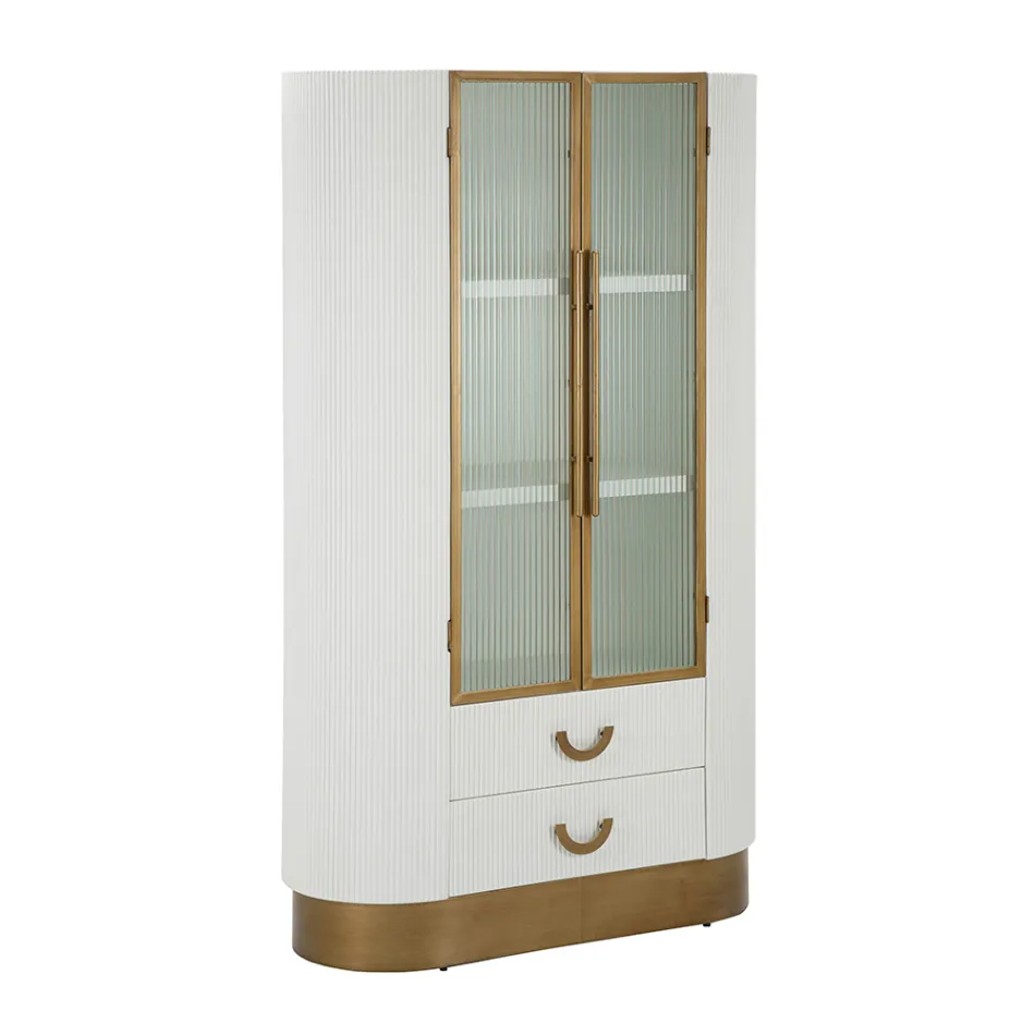 Dřevěná vitrína s horními a zaoblenými vložkami se 2 dvířky a 2 zásuvkami - Rachel Viadurini