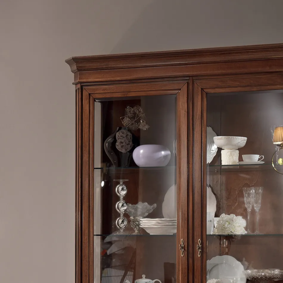 Dřevěná vitrína v povrchové úpravě patinovaný ořech s dekorem lilie Made in Italy - Women Viadurini