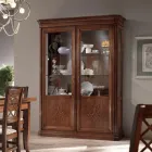 Dřevěná vitrína v povrchové úpravě patinovaný ořech s dekorem lilie Made in Italy - Women Viadurini